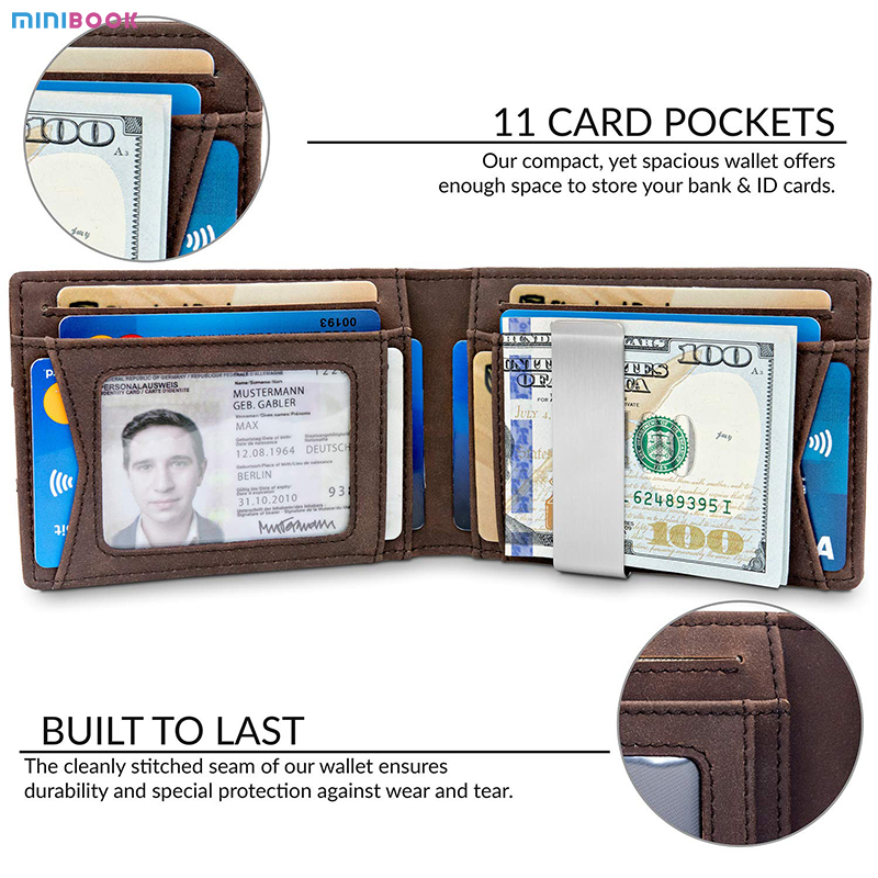 GENUINE LEATHER Men Front Pocket Wallet with Bifold Money Clip and Solid Pattern Type