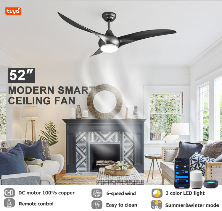 Sliver Plastic Blades WIFI Control LED Ceiling Fan with 2- and 4000k Color Temperature