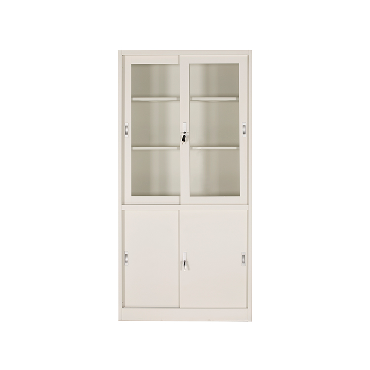 Modern Glass Door Filing Cabinet Movable School Steel Frame Bookshelf