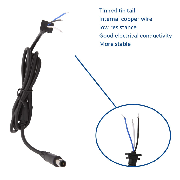 DC 7.4x5.0mm Male Barrel Jack to Bare End Tinned Open Pigtails Wire Extension Cable for Laptop Adapter