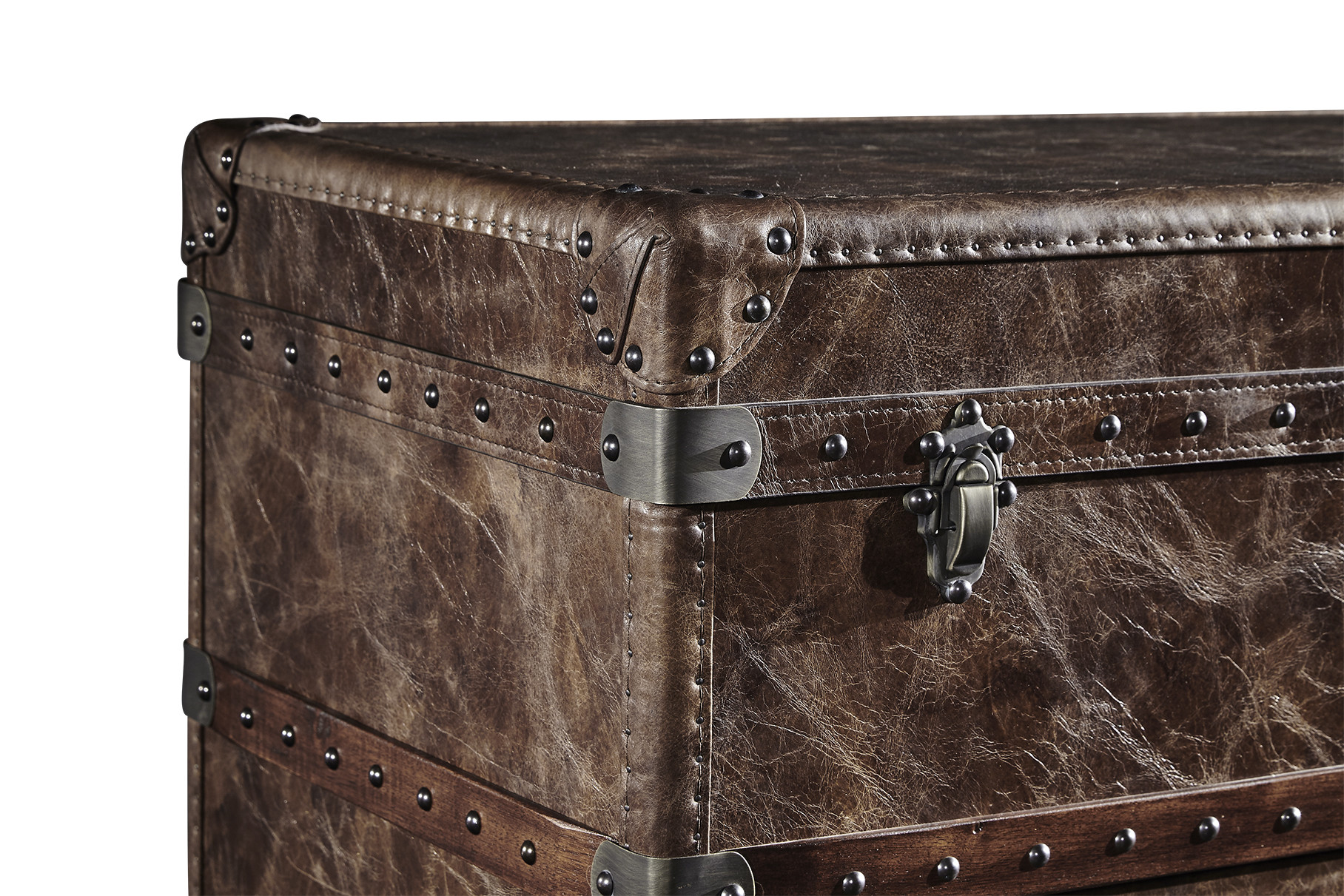 6 Drawers Leather Storage Trunk Brown Color 1M Height Copper Nails For Decoration