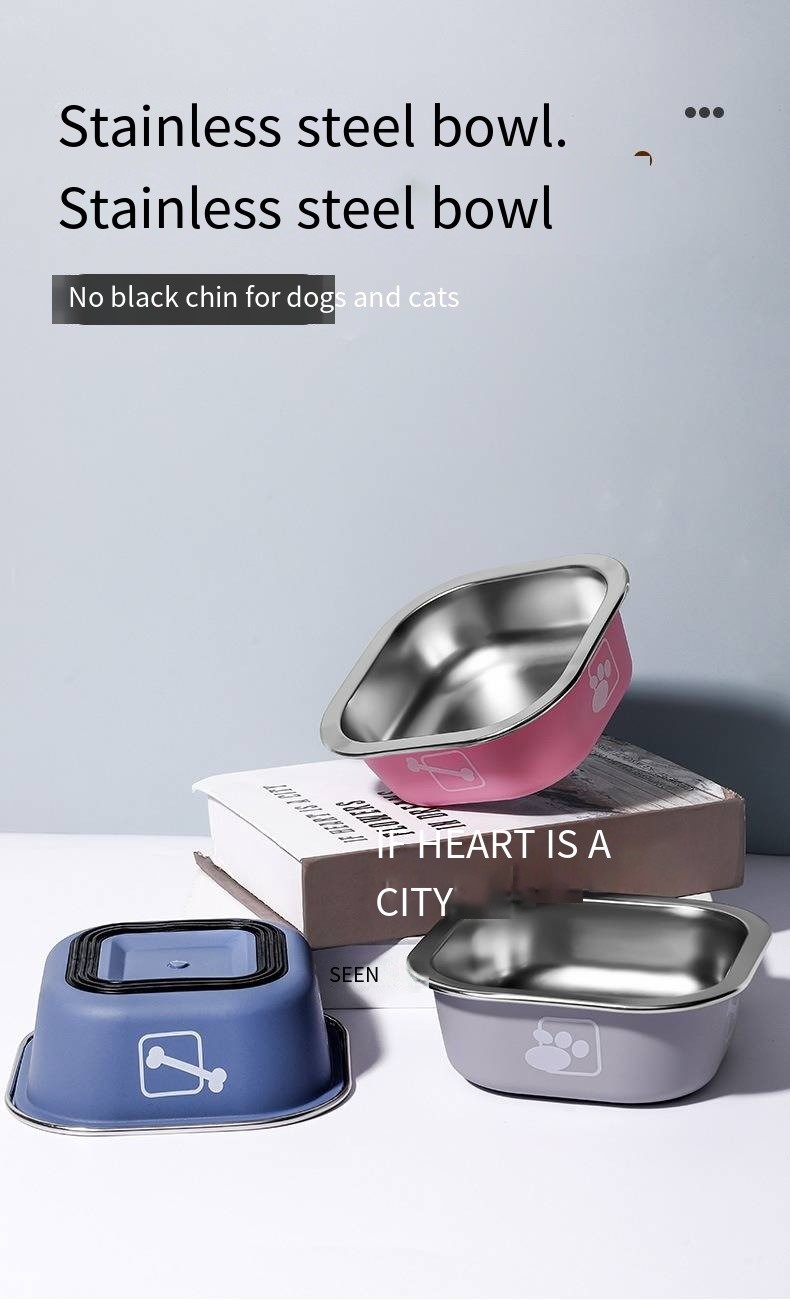 Pet Stainless Steel Dog Bowl Tableware Anti-Tip Double-Layer Stainless Steel Cat Drinking Bowl