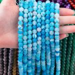 Blue Weathered Agate Loose Bead Strands Semi Precious Stone Matt Frosted Cracked