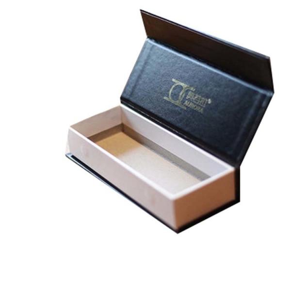 Black hinged eyelash pack gift paper box with foil stamping logo