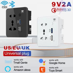 China Smart Power Home Tuya 13A Outlet Wifi Universal Wall Plug With USB Grass Panel on sale