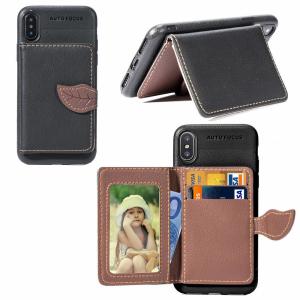 China 2018 Summer Leaf Buckle Card Slots Camera Photos Holder Wallet Stand Flip Pu Leather Phone Case For iPhone X on sale