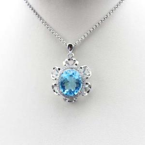 Wholesale Women Jewelry 10x12mm Oval Blue Topaz Cubic Zircon Pendant Necklace (P16-E) from china suppliers