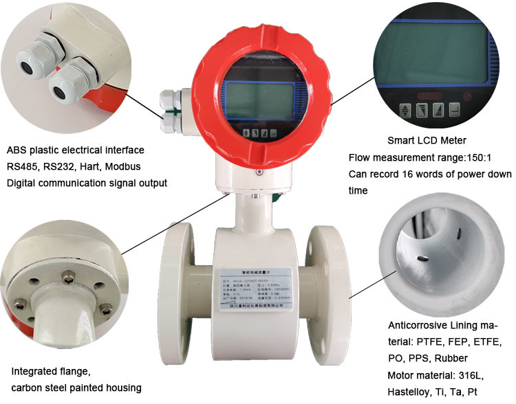Sewage Water Flange Electromagnetic Flow Meter With PTFE Liner