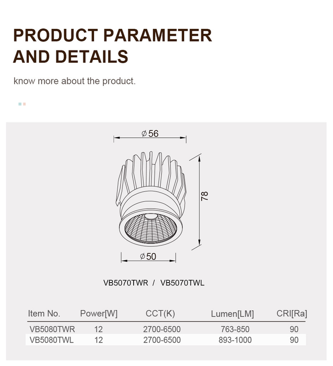 2700K-6500K Led Downlight Module Tunable White MR16 Spotlight Module