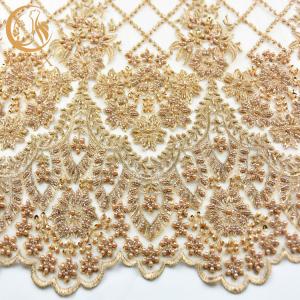 Wholesale 1 Yard Lengh Eco Friendly Gold Bridal Lace Fabric 140cm Width Beaded Heavy from china suppliers