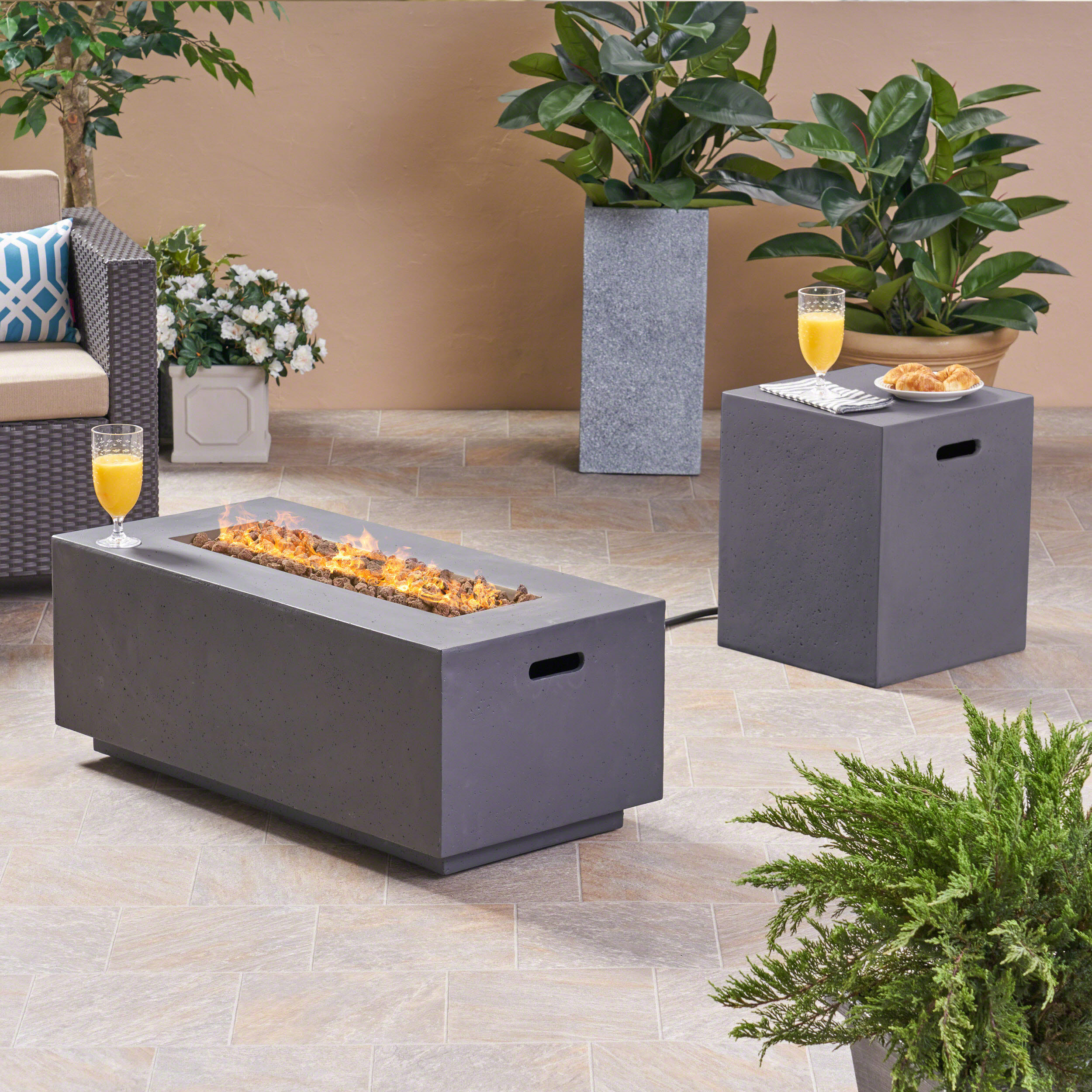 Concrete Burning Outdoor Gas Firepit Patio Furniture 40" Rectangular