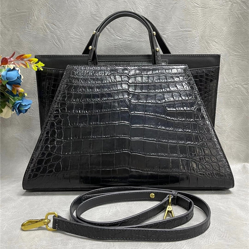 Authentic Crocodile Belly Skin OL Lady Large Working Purse Female Handbag Genuine Alligator Leather Women Shoulder Bag