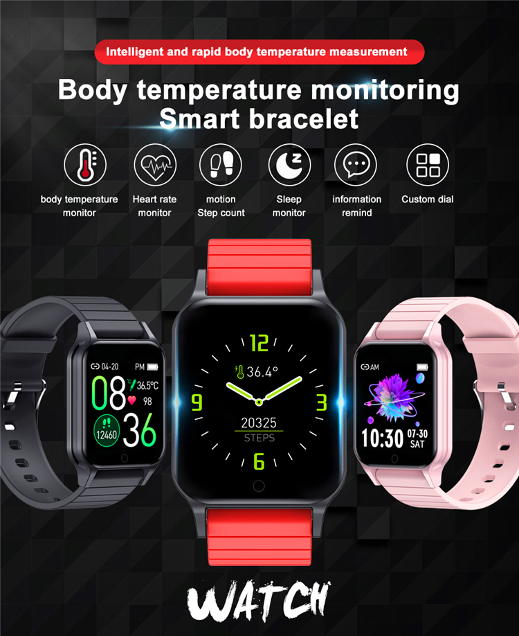 T96 Smartwatch Body Temperature Kids Waterproof Measuring Gts T96 Bracelet Fitness Health Tracker ECG