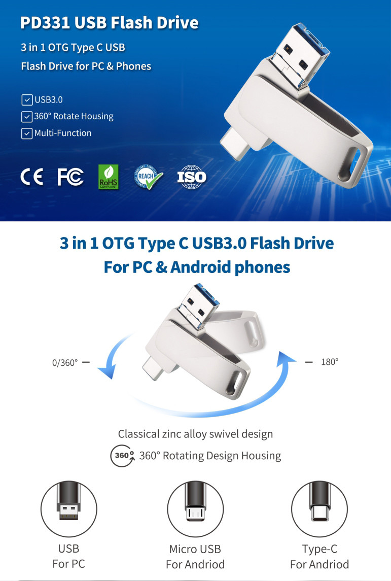 MLC/TLC Chip Class A Grade 3 in 1 OTG USB Flash Drive 16GB 32GB 64GB 128GB USB 3.0 Pen Drive Type C