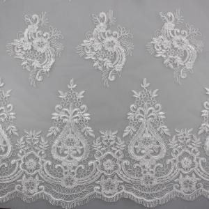 China 3D Eyelash Polyester Yarn On Nylon Mesh Corded Embroidery Lace Fabric For Bridal on sale