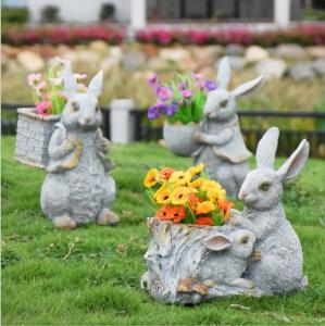 China Polyresin Garden Animals Flower Pots Decorative Rabbit garden planter on sale