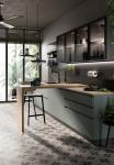 Mint Green stylish PET Kitchen Cabinets Fitted With Wood Dining Table