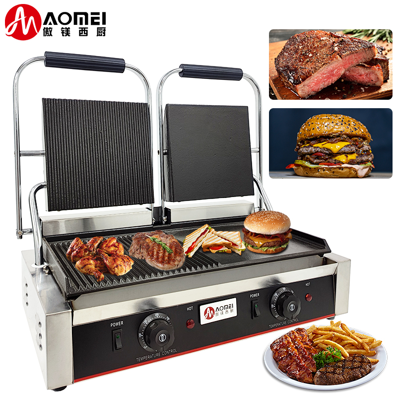 Commercial Electric Cast Iron Contact Sandwich Panini Press Maker Grill Griddle Machine