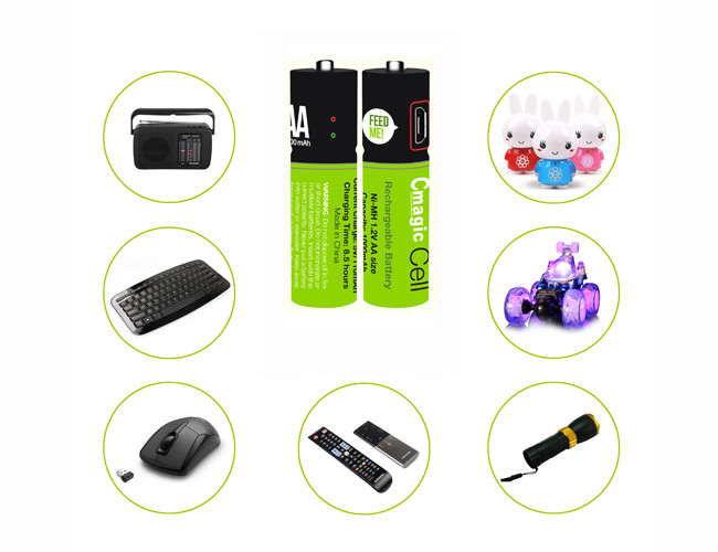 1.2v 450mah / 1000mah Bluetooth Phone Accessories Micro USB Rechargeable AA Batteries