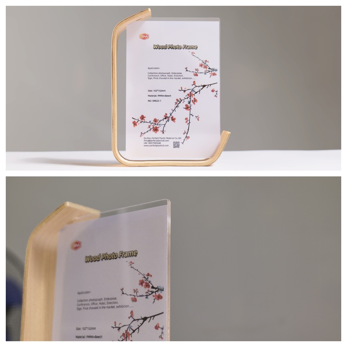 Custom Clear Transparent 8x10 L Shape Acrylic Photo Picture Frame with Wood Base