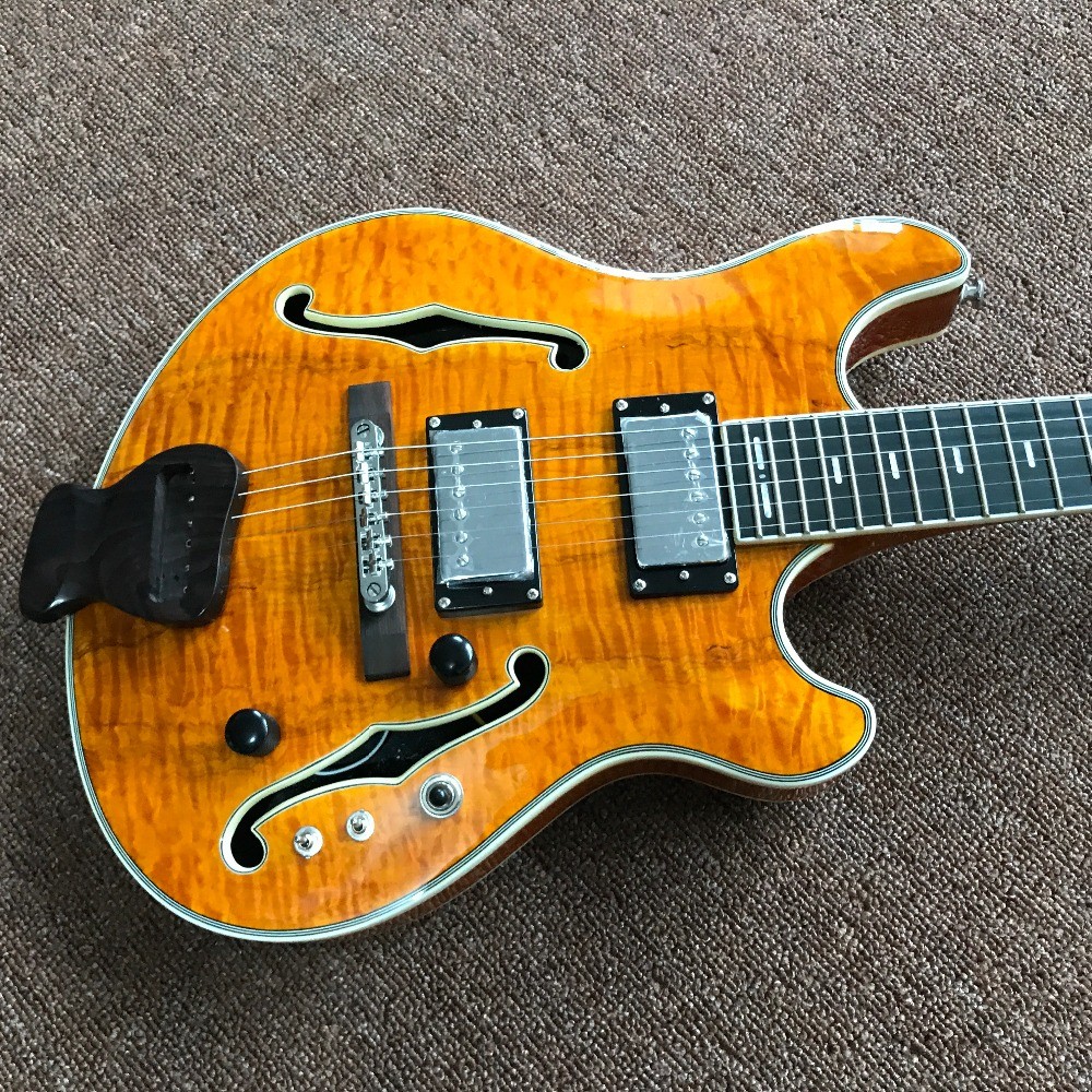 Wholesale and retail Big John music instrument new customized natural hollow electric guitar+foam box