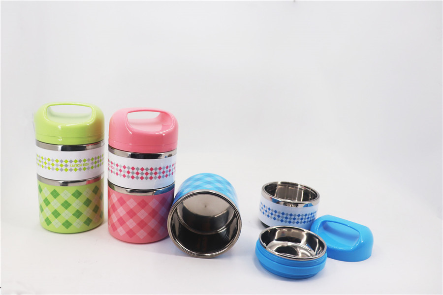 1080ML new style 2 layers lunch box & stainless steel combine plastic food carrier & red ,green ,blue food container
