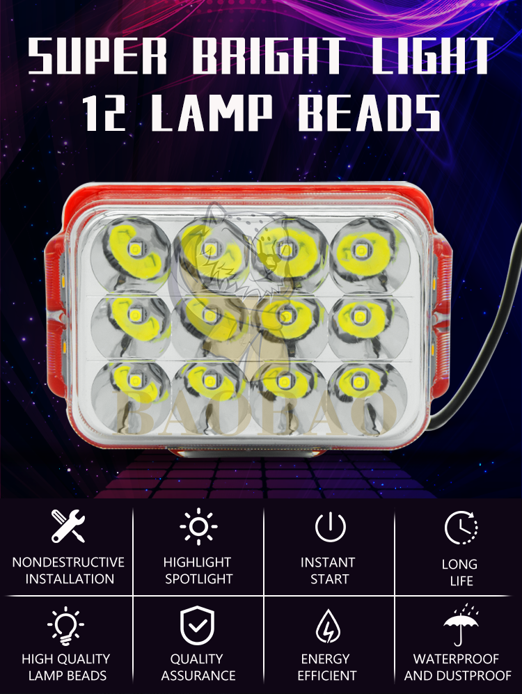 Plastic White Yellow Flash Rectangle Motorcycle LED Spotlight