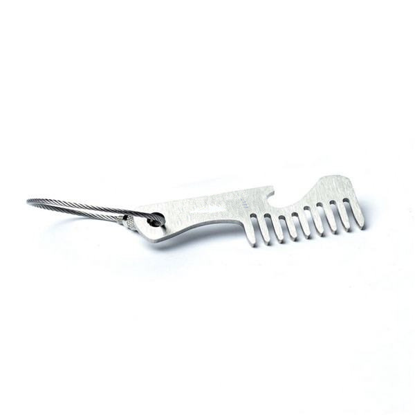 Cool innovative men grooming supplier stainless steel engrave logo mini beard comb bottle opener keychain