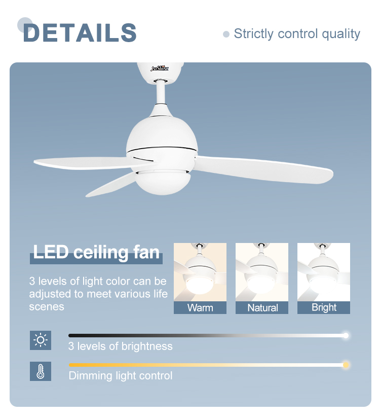 Remote LED Lighting Ceiling Fan Inverter with Advanced 3 Speed Choice and Metal MDF