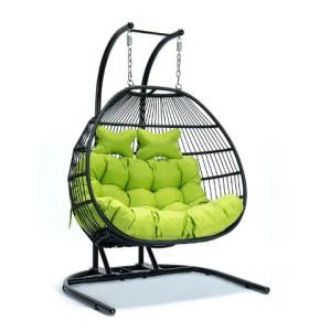 Wholesale Qingdao Port Modern Green Cushions Double Seater Stand Outdoor Hanging Swing Chair from china suppliers