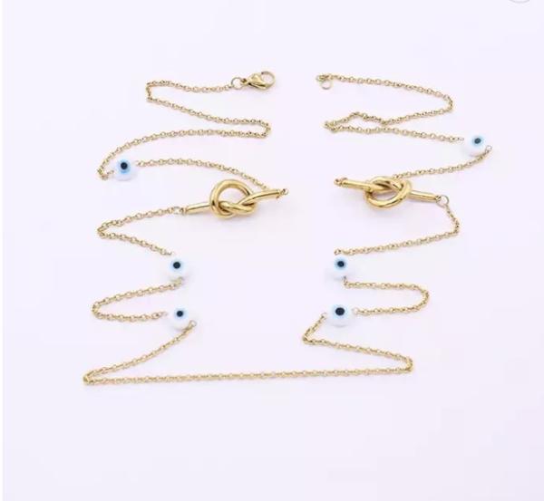 Long Stainless Steel Fashion Necklaces Blue Eyeball Mashup Stacked Gold