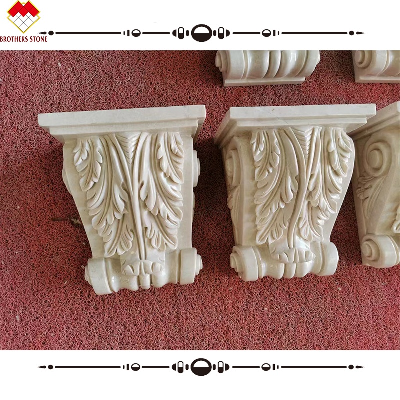 Hotel Beige Cream Marble Roman Corinthian Capital Stone Column Bracket Carving Corbels