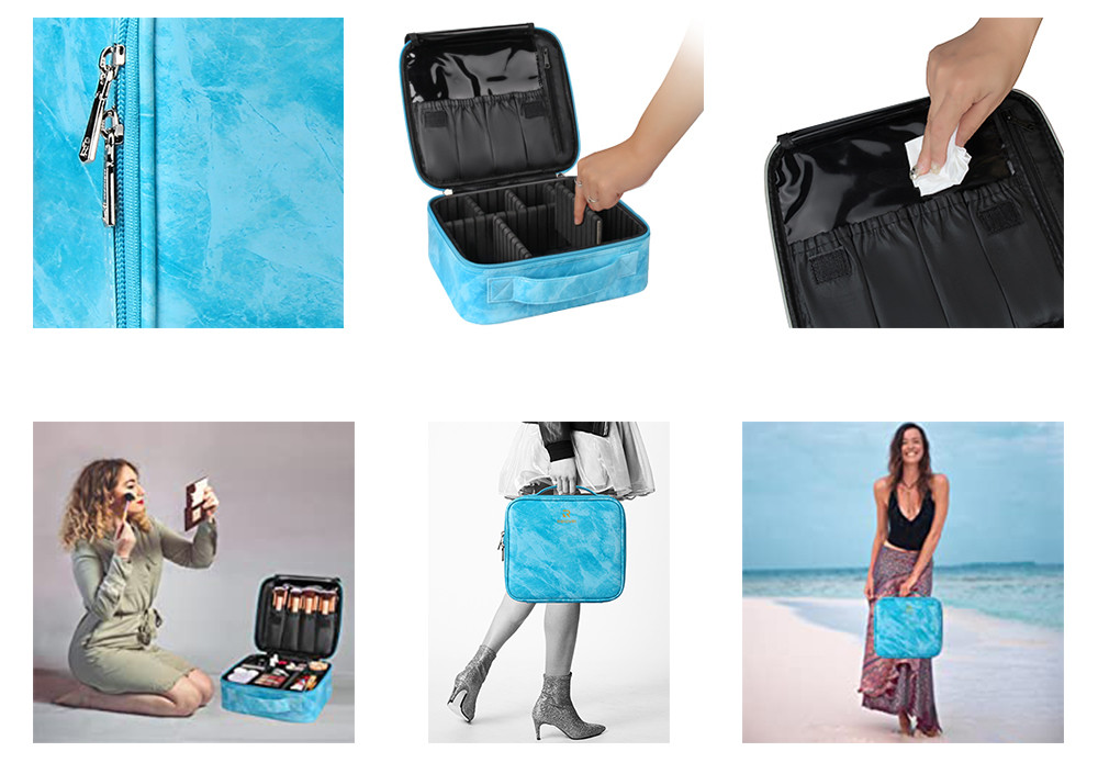 Versatile Marble Adjustable Dividers Travel Train Case For Cosmetics