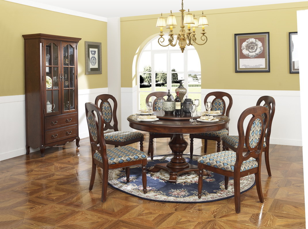 Rubber Wood Home dining room furniture Long and round dining table with 4/6 people Chair can by Upholstered cushion seat