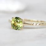 Delicate Dainty Women Jewelry CZ Accents Round Green Sapphire S925 Gold Plated