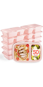 Meal Prep Containers Reusable, 2 Compartment Food Containers With Lids To Go Containers, Black Plastic Containers