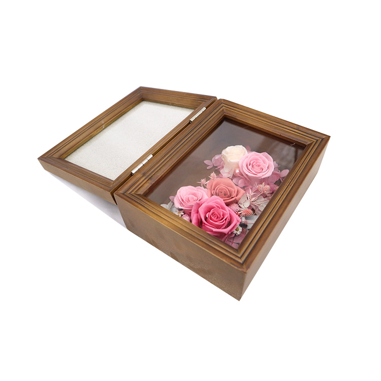 Home Decorative Preserved Rose Gift Box Photo Frame With Bright Color
