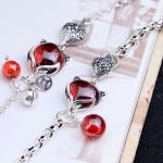 925 Sterling Silver Synthetic Garnet Fox Charm Link Bracelets(B20180411084)