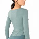 Nylon V Neck Running Top Nude Feeling Gym Long Sleeve Womens Workout Top