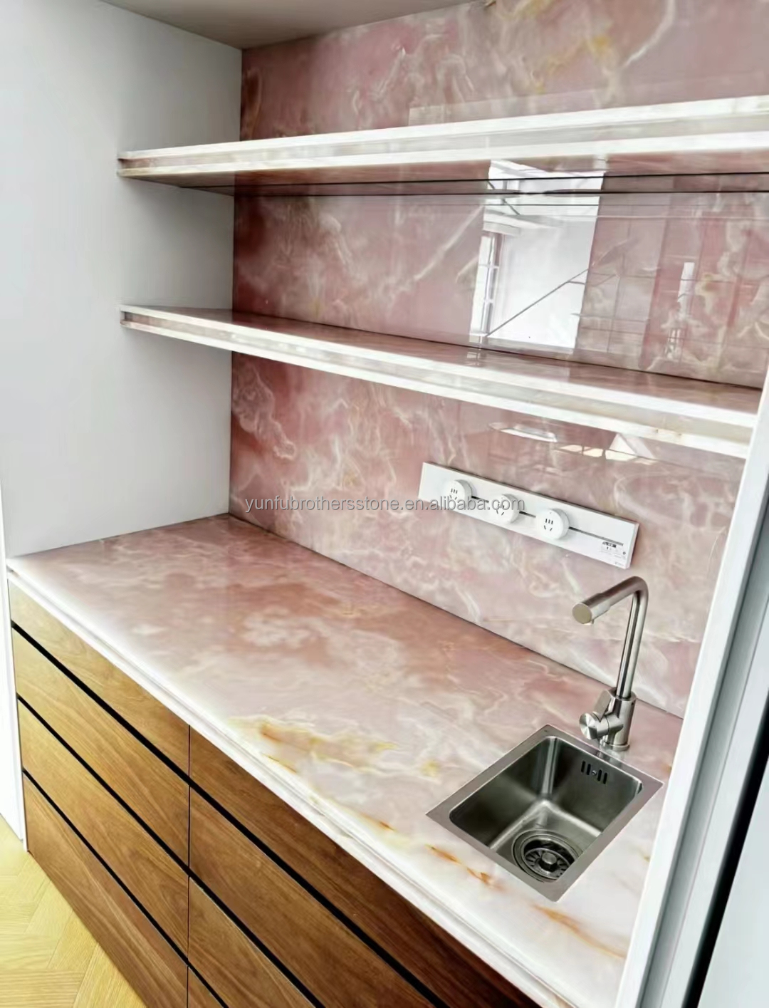 Modern Translucent Crystal Pink Onyx Slab Stone Lamps for Backlit Wall Background Panel