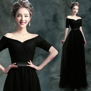 Wholesale Black Light V Neck Slim Waist Elegant Evening Dresses TSJY052 from china suppliers