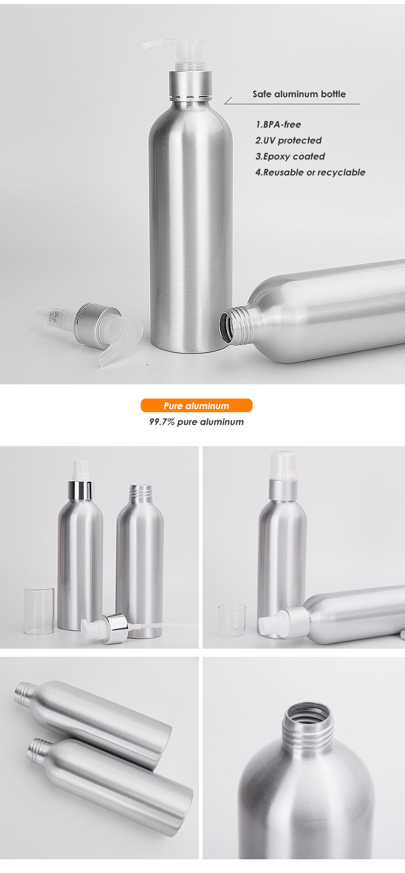 10ml-1.2L Aluminum Bottles for Aroma Essential Oils Metal Type and Samples Process 2-3 Days