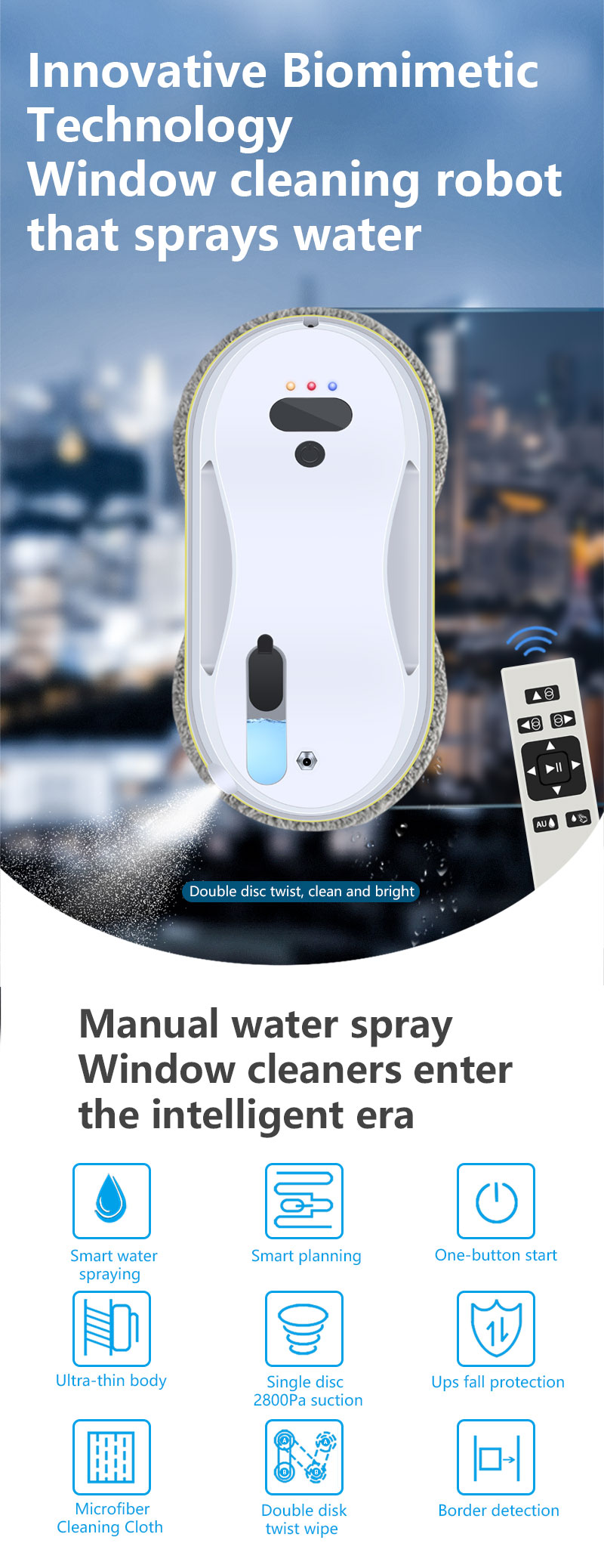2800Pa Power Source Intelligent Cleaning Window Glass Cleaner Robot for Home Appliance