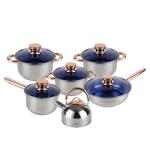 Nonstick Pots Capsule Bottom Glass Lid Round Knob 12 Pcs Stainless Steel