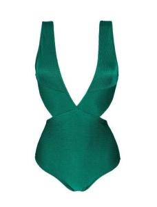 Wholesale 1 Piece Textured Green Swimsuit With A Deep Neckline - Duna Green Triquini from china suppliers