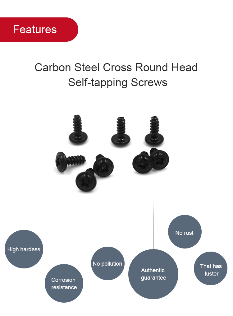 Metric Black Zinc Steel 8.8 Grade Cross Pan Washer Head Self Tapping Screw for Plastic