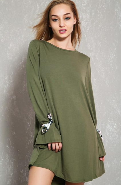Latest Sexy Olive Tie Sleeve Open Back Tunic Casual Dress For Fashion Women