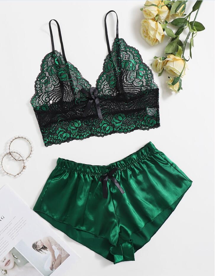 Mature Thin Sleepwear Silk Fabric Lace Bra Underwear Set Sexy Lingerie For Hot Girl