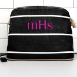 Personalized Blue Stripe Cotton Canvas Cosmetic Bag Bag
