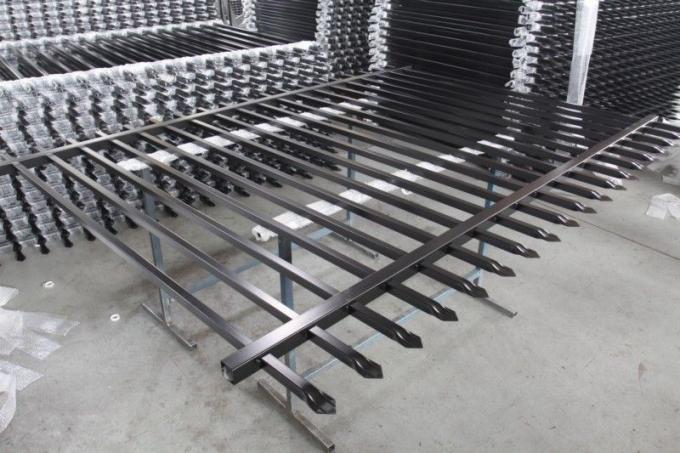 Steel fence 2100mmx2400mm Panels Stain Black Interpon Powder Rail 40mm and 50mm Upright 25mm